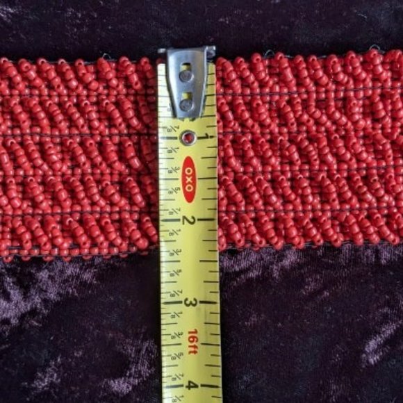 Vintage Erik & Mike Beaded Stretch Belt, Interlocking Wooden Clasp, Red - Picture 14 of 15